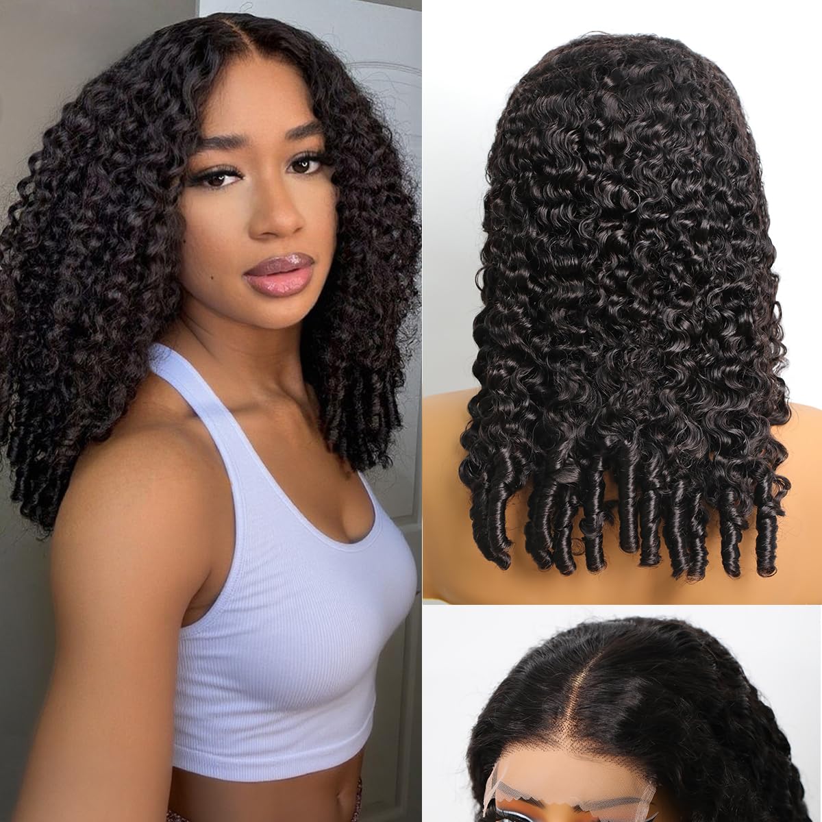 Burmese Curly Human Hair Wig 18 Inch 220 Density 5x5 Lace Closure 18” brown burmese curly wig pure human hair 200%density with  main image 3
