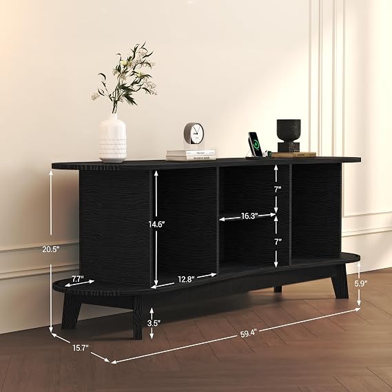 Mid Century Modern TV Stand for 65 TVs, Fluted TV Stands Black