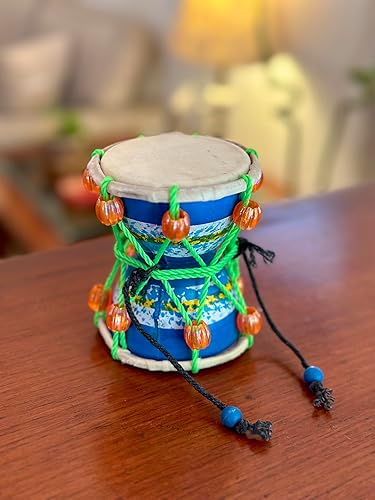 Miniatura 2 de Juego de instrumentos de percusión de tambor de mano de 4 pulgadas, hecho a mano, tradicional, auténtico, madera y cuero, clásico indio, dumroo,