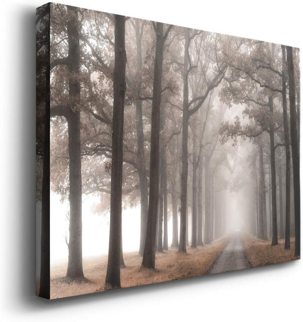 WEXFORD HOME Decor Landscape Canvas Wall Art Abstract Floral Painting Modern Pictures Artwork Decoration for Living Room Kitchen Bathroom Office, Ready to Hang, misty road, 24x36