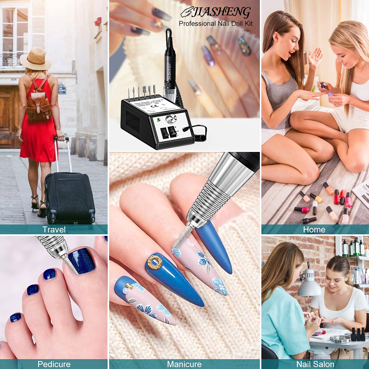 Jiasheng Professional Nail Drill, 30000rpm Nail Drill Machine for Nail Tech Supplies, Acrylic Electric Efile Nail Drill for Polishing Shaping Removing Acrylic Nails Poly Nail Gels : Everything Else