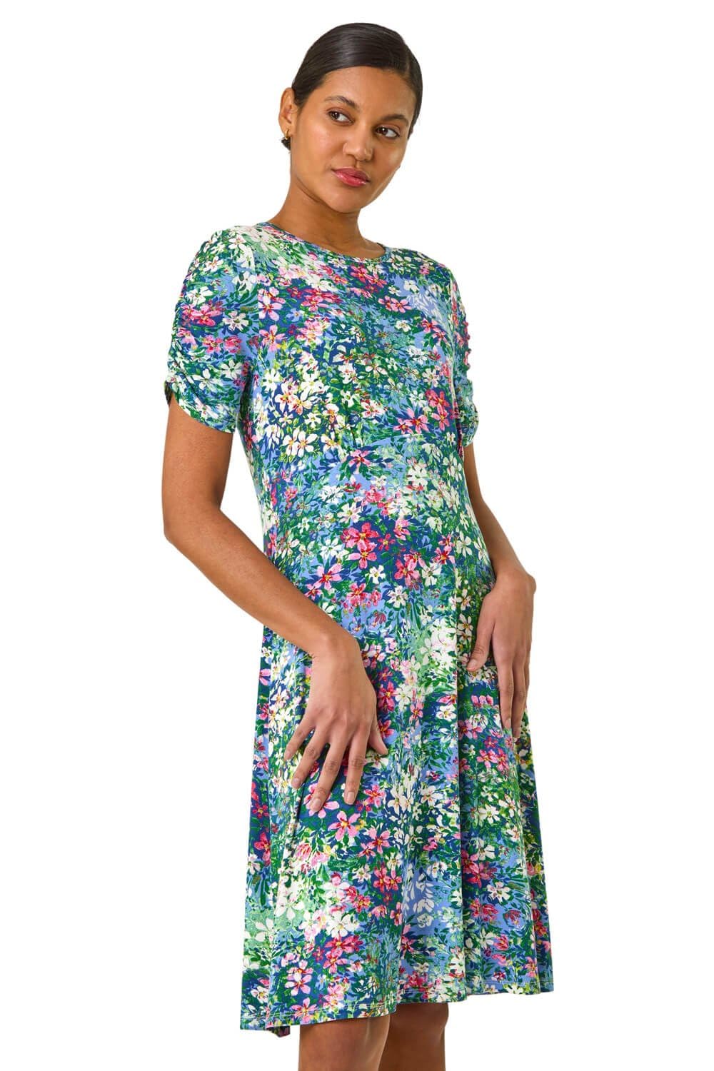 Roman Women's Green Ditsy Floral Print Stretch Short Dress Size 20