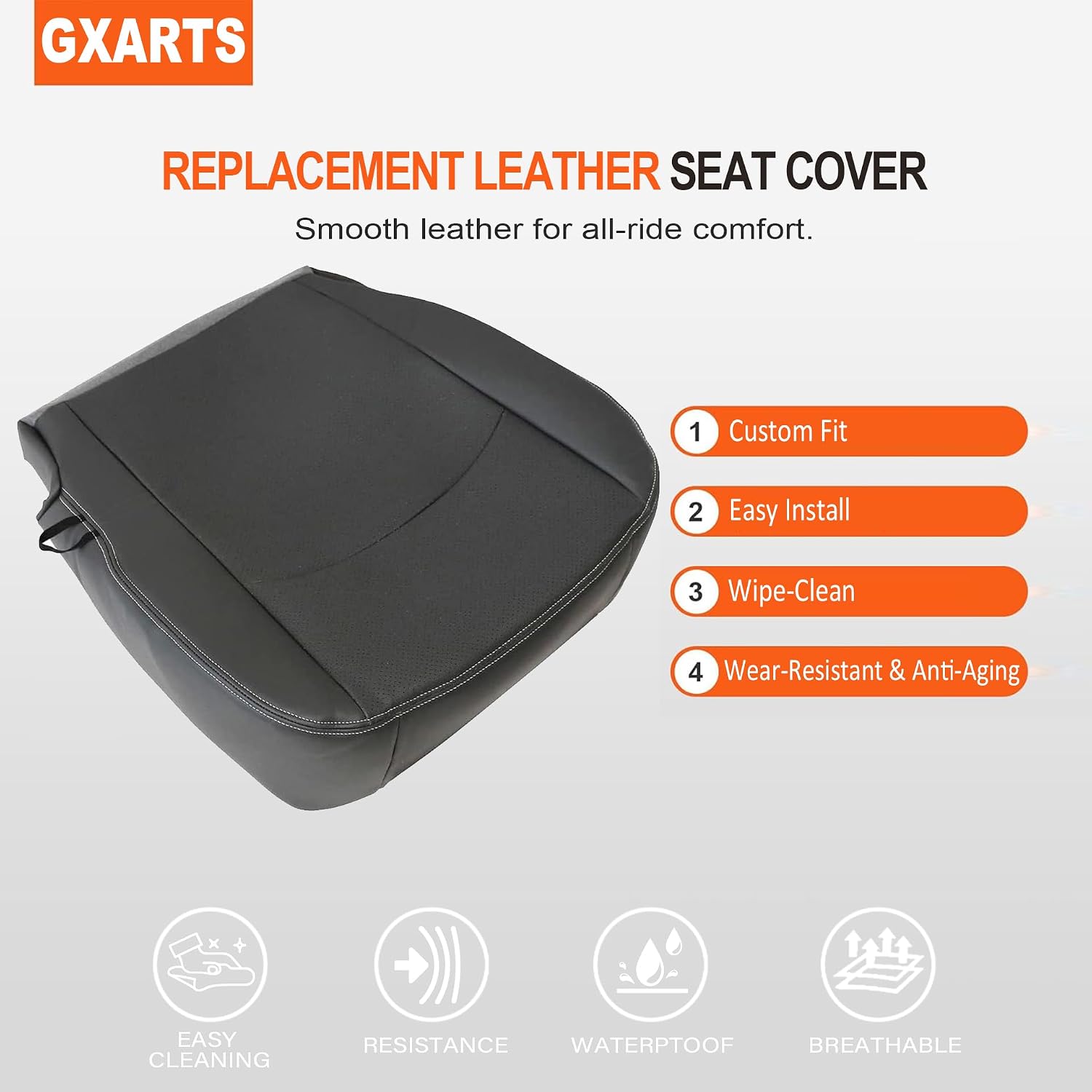 GXARTS Driver Side Bottom Lower Replacement Perforated Leather Seat Cover Dark Gray Compatible with Dodge Ram 1500 2500 3500 4500 5500 2009 2010 2011 2012