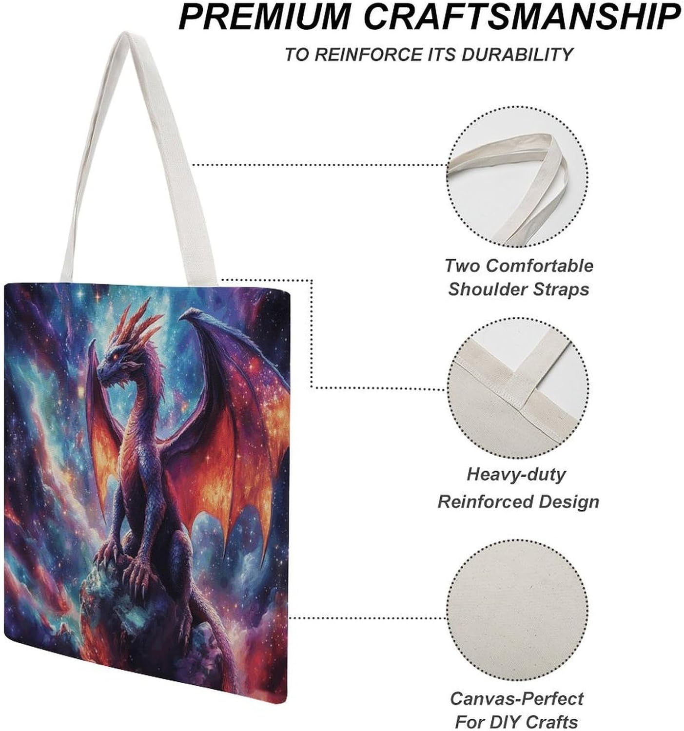Medieval Fantasy Dragon Canvas Tote Bag Reusable Grocery Bags Foldable Soft Cotton Shoulder Carry Bag