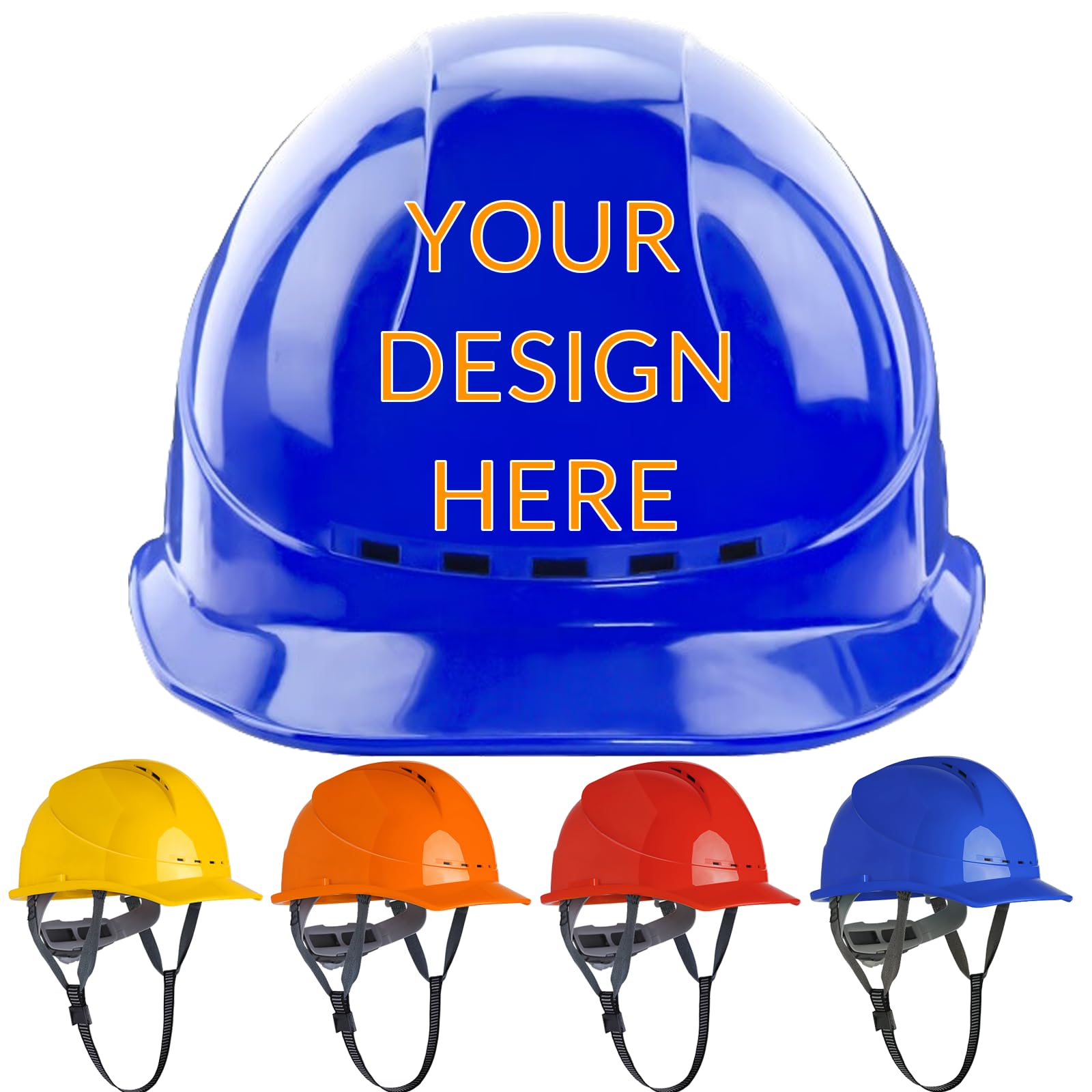Custom Hard Hat with Suspension, Construction Adjustable Ratchet Hard Hats,Personalise Hard Hat,Add Your/Logo/Text/Photo (V-Proof, Blue)