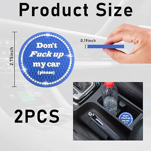 Miniatura 2 de Kewucn Paquete de 2 posavasos brillantes para automóvil, 2.75 pulgadas, antideslizantes, de goma suave, con diamantes de imitación, accesorios