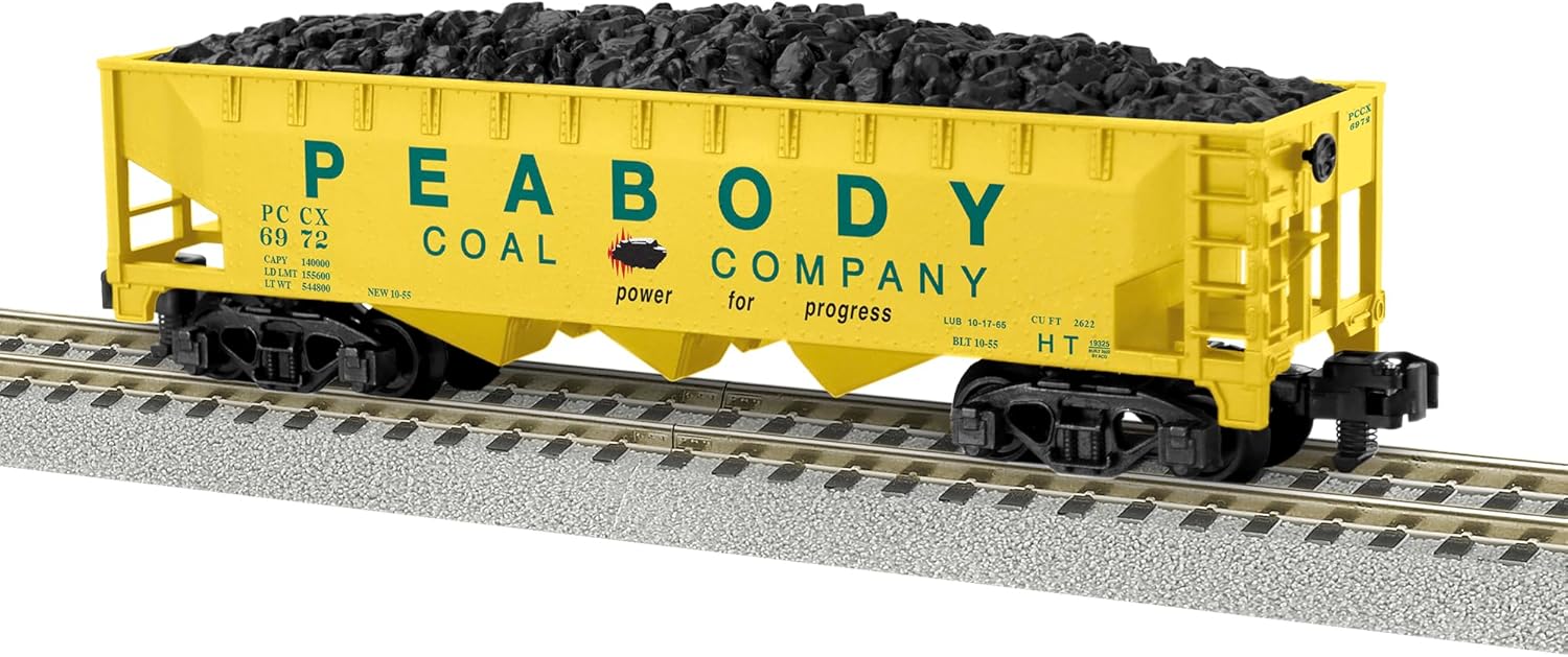 Lionel American Flyer Peabody Coal 3 Bay #6972 S Gauge Model Train Hopper with Removable Coal Load