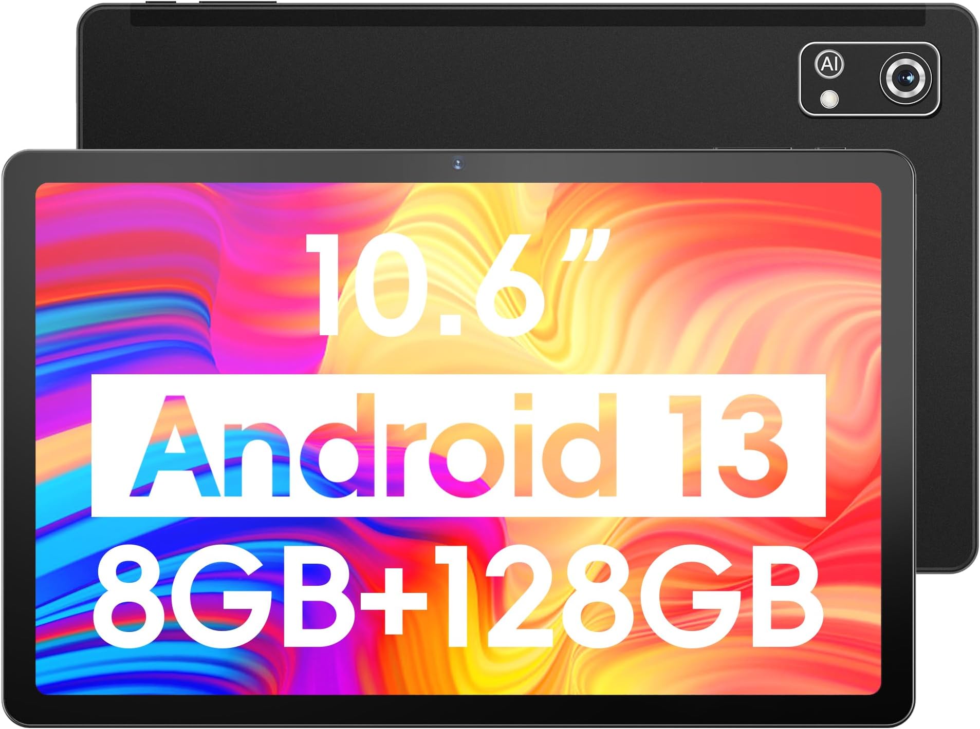 aigo 10.6 Inch Big Android Tablet 2K Tablet 8GB(4+4) + 128GB, Octa-Core Android 13 Gaming Tablet, 6000mAh Long Batterie, GPS, Dual WiFi - A16