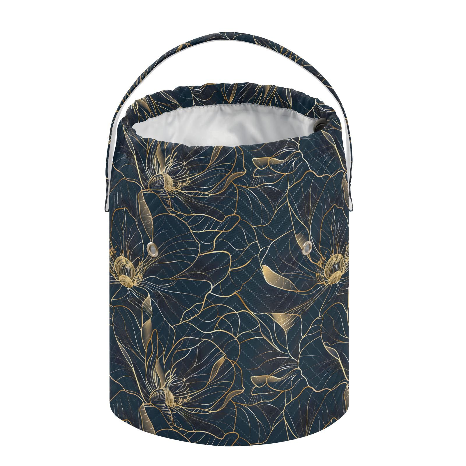 Yarn Storage Bag Small Crochet Bag Knitting Bag Organizer Golden Flower Line Art Yarn Bags for Crocheting Basket