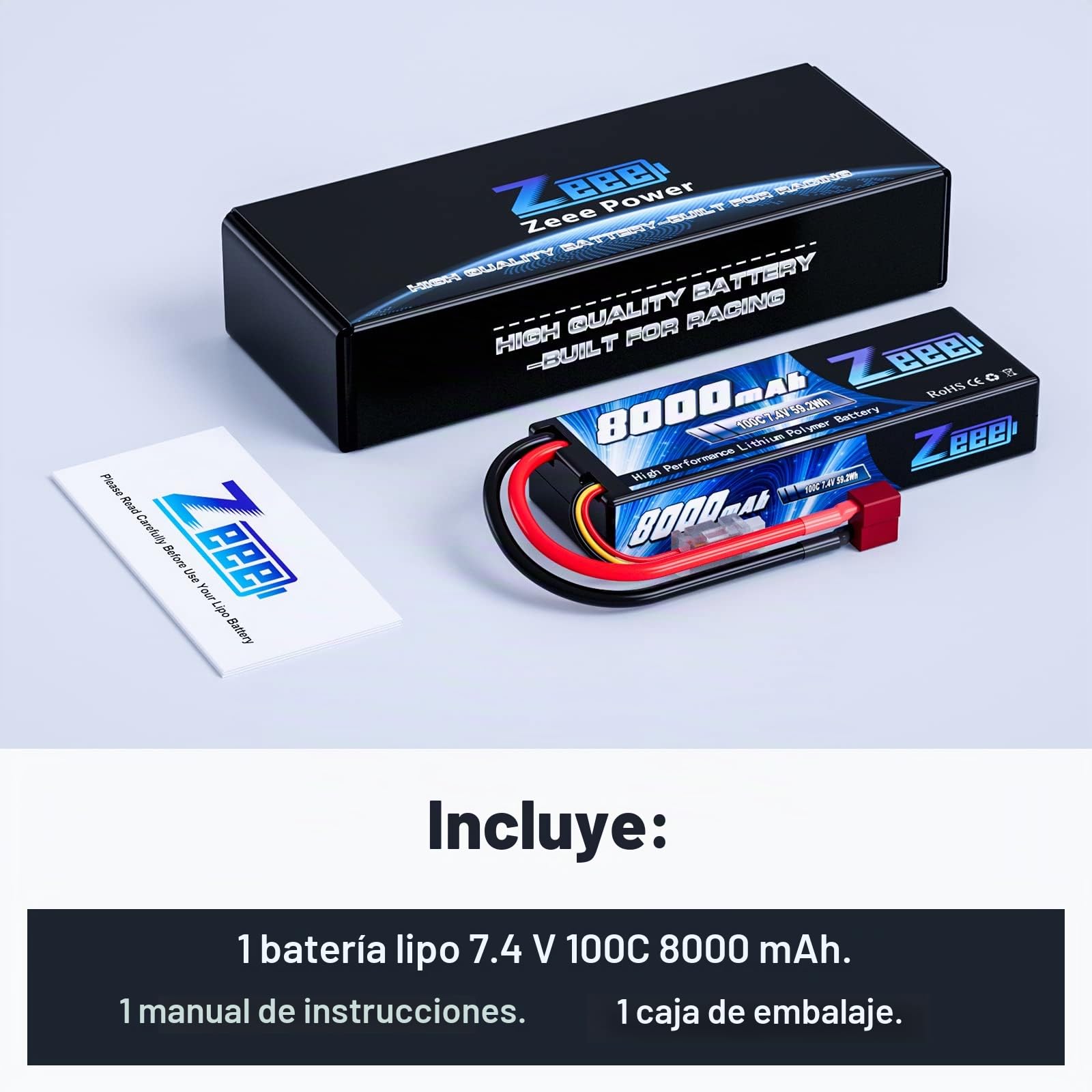 Zeee 2S Lipo Batería 7.4V 8000mAh 100C Hardcase Batería con Conector T