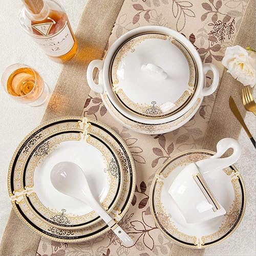 Miniatura 2 de Jingdezhen - Juego de vajilla de porcelana de 60 piezas, juego de platos y cuencos, elegante juego de vajilla de estilo europeo, juego de platos de