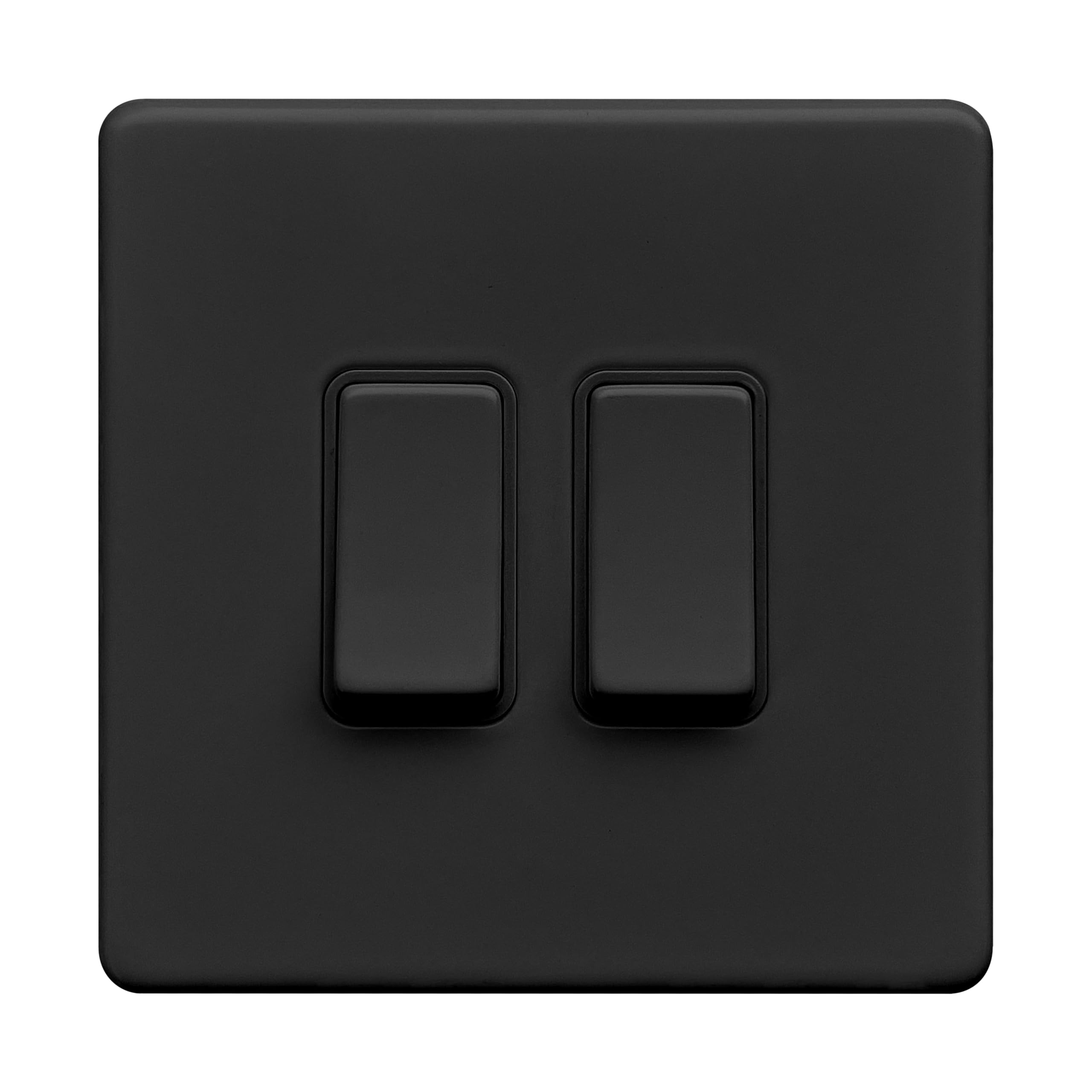 Evoges Terra 1/2/3/4 Gang 2 Way Light Switch, 10AX, Matt Black – Decorative Metal Plate (2 Gang)