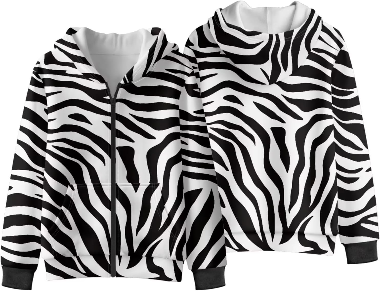 Unisex Warm Fleece Zipper Hoodies Pockets Long Sleeve Sweatshirt for Boys Girls Trendy Novelty Coat Fall Winter