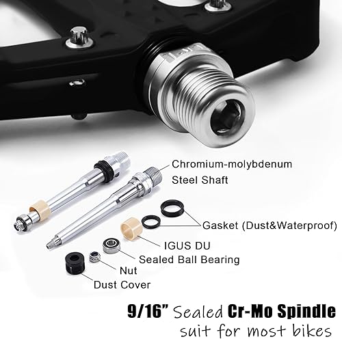 Miniatura 4 de BOWOD Pedales de bicicleta de montaña para adultos, pedales ligeros MTB planos con plataforma grande, pedales de bicicleta sin clip con 20 pines