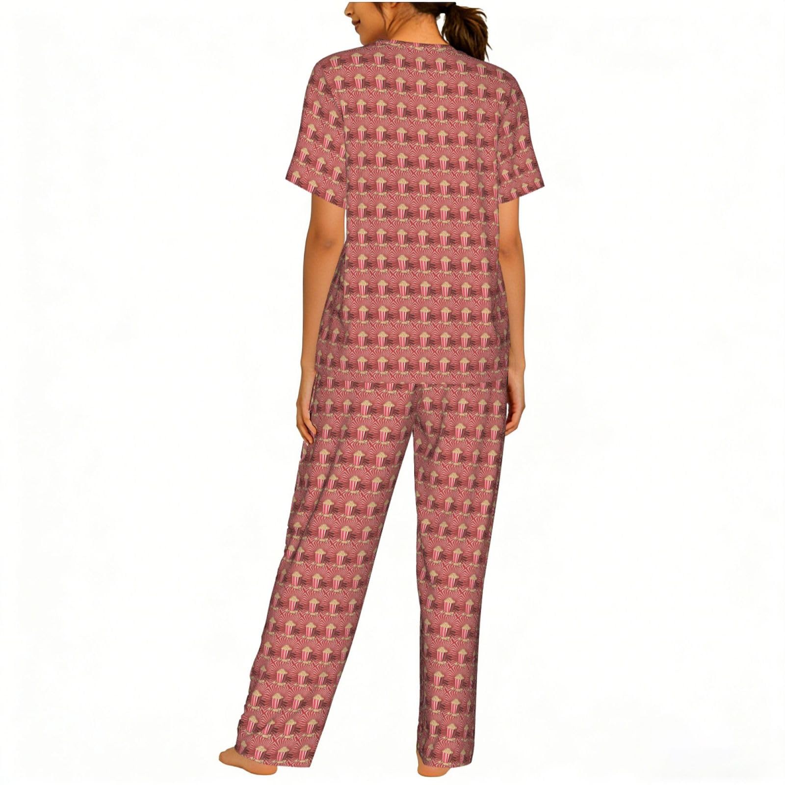 Popcorn Print Print damska piżama z krótkim rękawem zestaw bielizna nocna letnia miękka wygodna domowa bielizna nocna