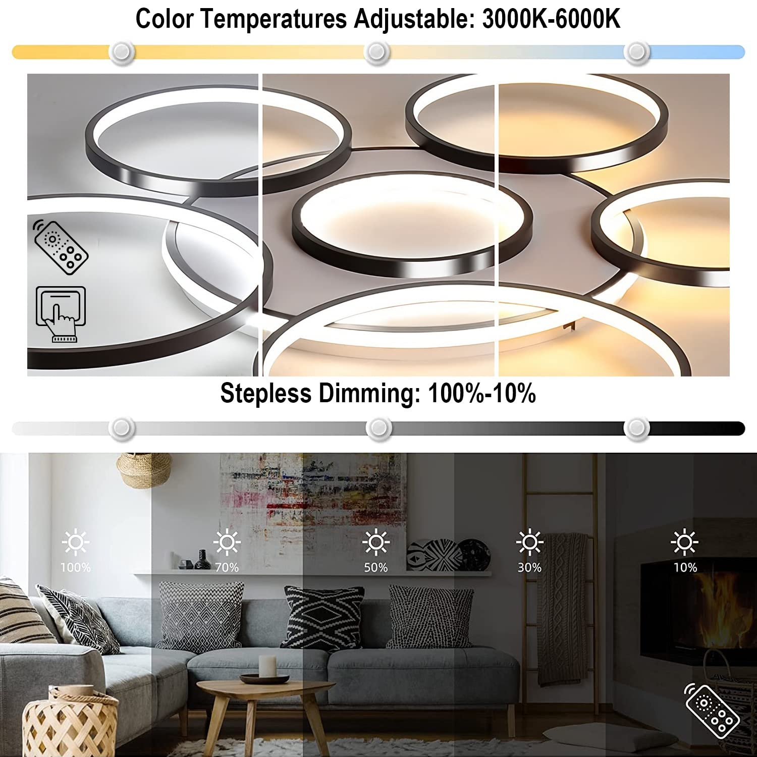 Plafonnier LED Lampe De Salon Éclairage De Plafond Dimmable