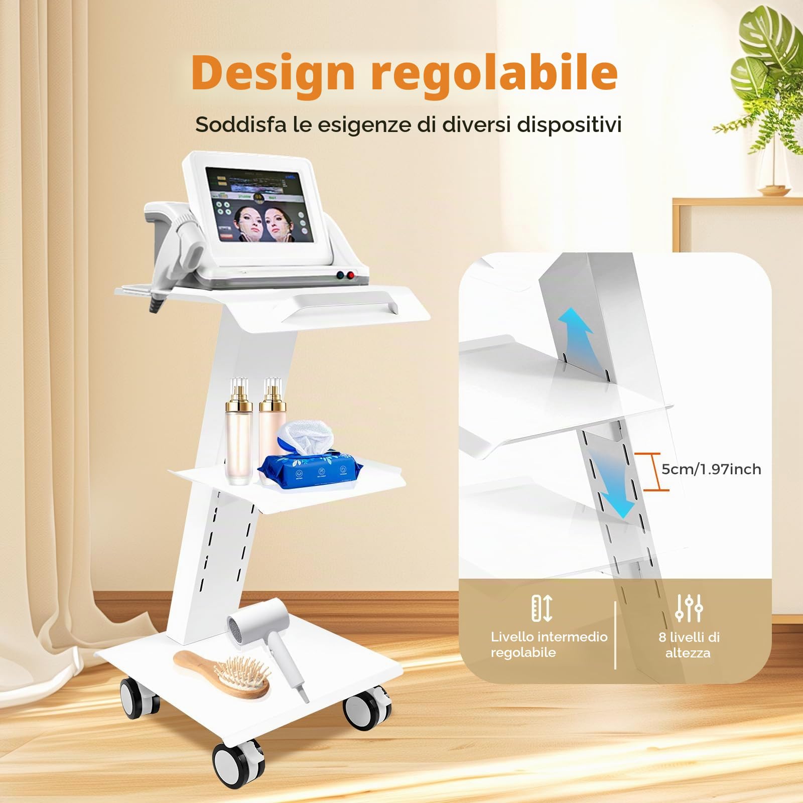 Beauty Salon, carrello a rotelle a 3 livelli, dentista, trolley con prese, carrello medico SPA, carrello per salone di bellezza, ripiano con ruota del freno