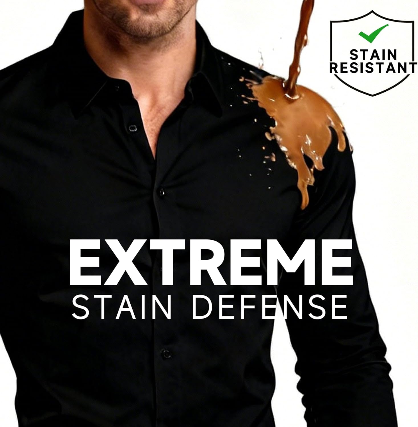 Men's Stain Shield Dress Shirts Stretch Wrinkle Free Fit Long Sleeve Solid Shirt Business Casual Button Down Shirts - Image 4