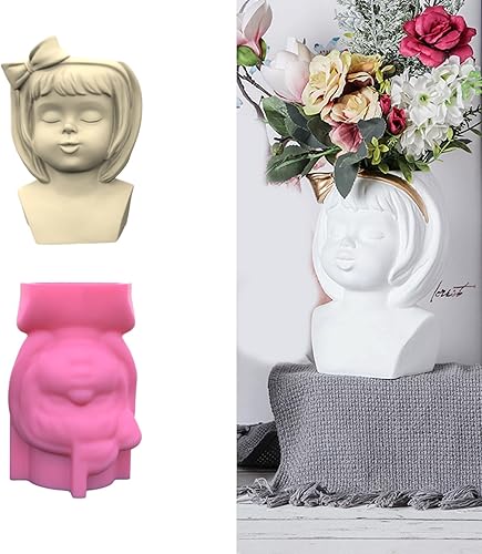 Miniatura 5 de Bowknot Girl Flower Pot Molde de silicona Molde de concreto Candelabro de resina Molde de bricolaje para macetas suculentas Moldes de decoración de