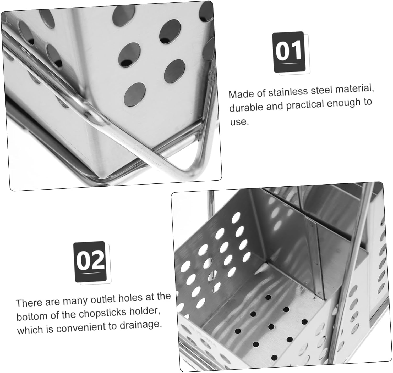 1set Stainless Steel Chopstick Holder Modern Wall-Mounted Draining Container for Utensils Practical Storage for Spoons Forks and Cutlery Space-Saving Design