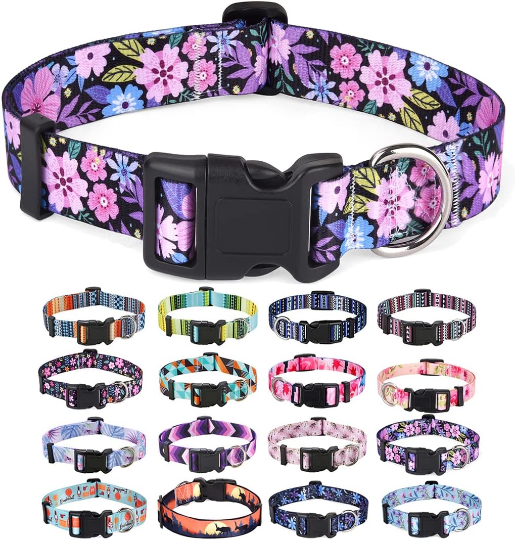 Mihqy Dog Collar for Medium Dogs, Cute Small Medium Large Dog Pet Collar, with Floral Patterns, Soft Adjustable for Boy Girl Female Male Puppy Dog Collar(Floral Pink,M)