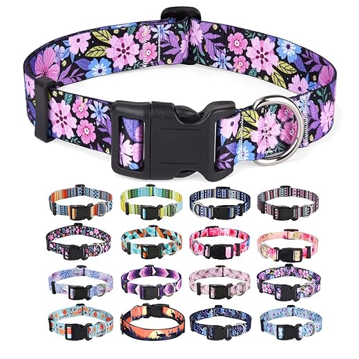 Mihqy Dog Collar with Bohemia Floral Tribal Geometric Patterns - Soft Ethnic Style Collar Adjustable for Small Medium Large Dogs(Floral Pink,M)