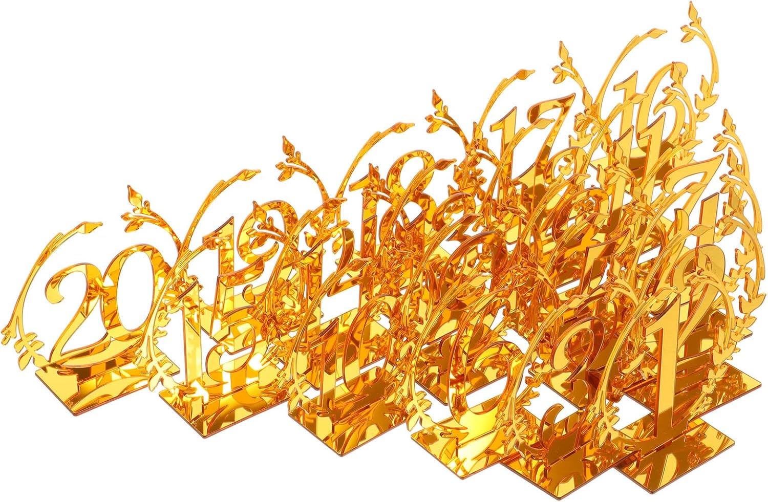 20pcs Acrylic Wedding Table Number Signs Gold Elegant Seating Cards for Banquet, Restaurant, Party Reservation, Sturdy Displayware