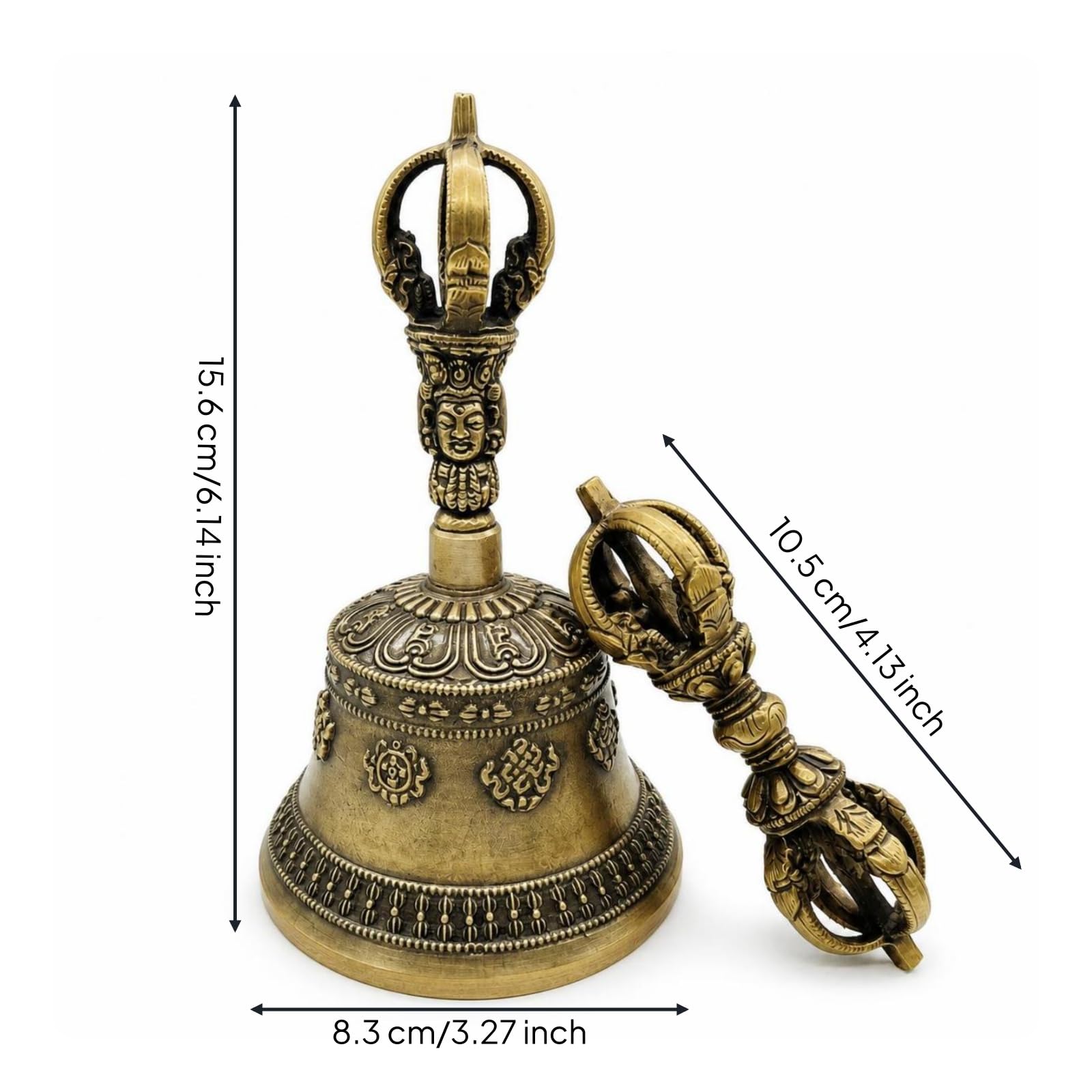 Campana in Rame Campanella Rituale Campanello Meditazione Campana Cerimoniale con Artigianalità Tradizionale E Linee Montane con Mazzuolo per Meditazione Guidata Suono Casa, Medio