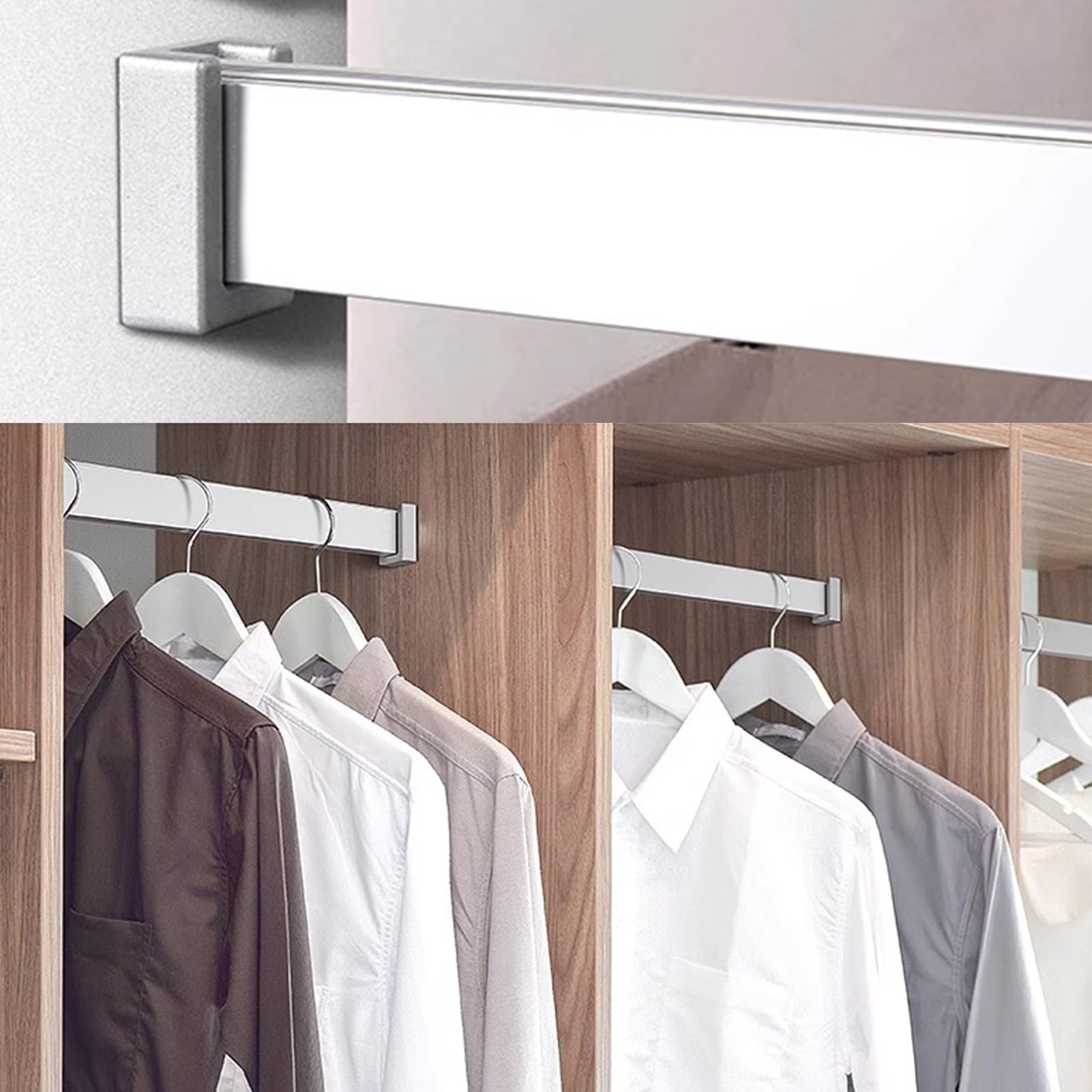 Garment Organizer System, Heavy Duty Wardrobe Pole, Extra Hanging Rod for Cloakrooms Clothing Store Closet(Silver,150cm(59") Length)