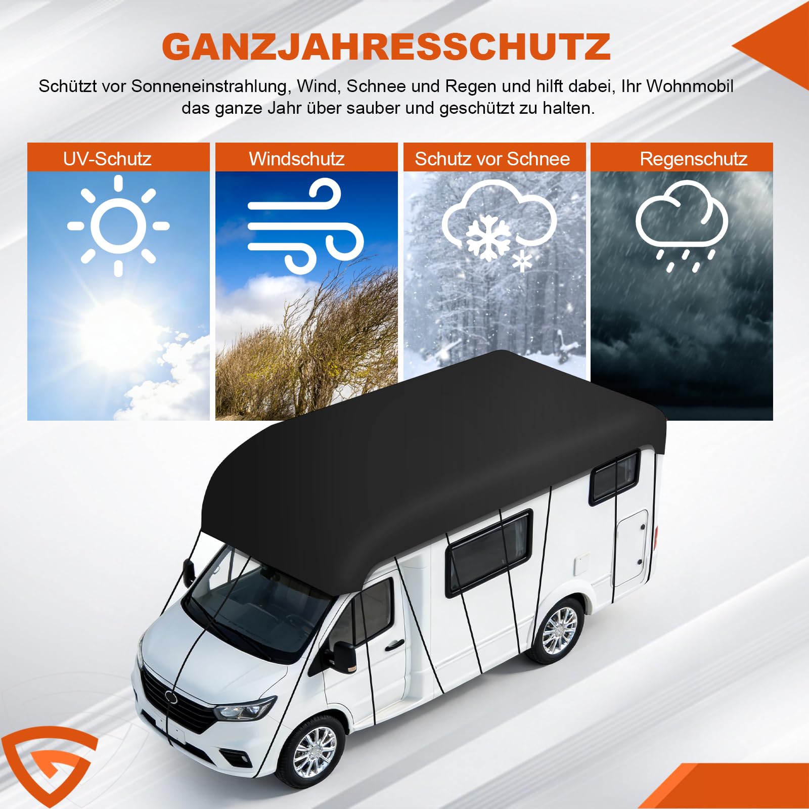GEARMONSTER 6,5x3m Wohnwagen Abdeckung 210D Oxford Wasserdicht, Schwarz | Schutzhülle, UV Schutz, Regenschutz, Staubschutz, Dachabdeckung, atmungsaktiv, Wohnwagen, langlebiges Oxford Gewebe