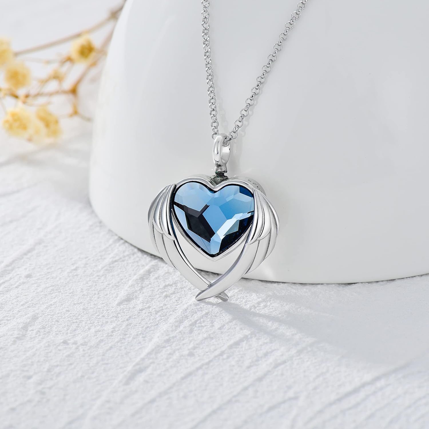 AOBOCO Angel Wing with Urn Necklace - Sterling Silver Hold You in My Heart Cremation Memorial Keepsake Pendant with Crystal - Image 4