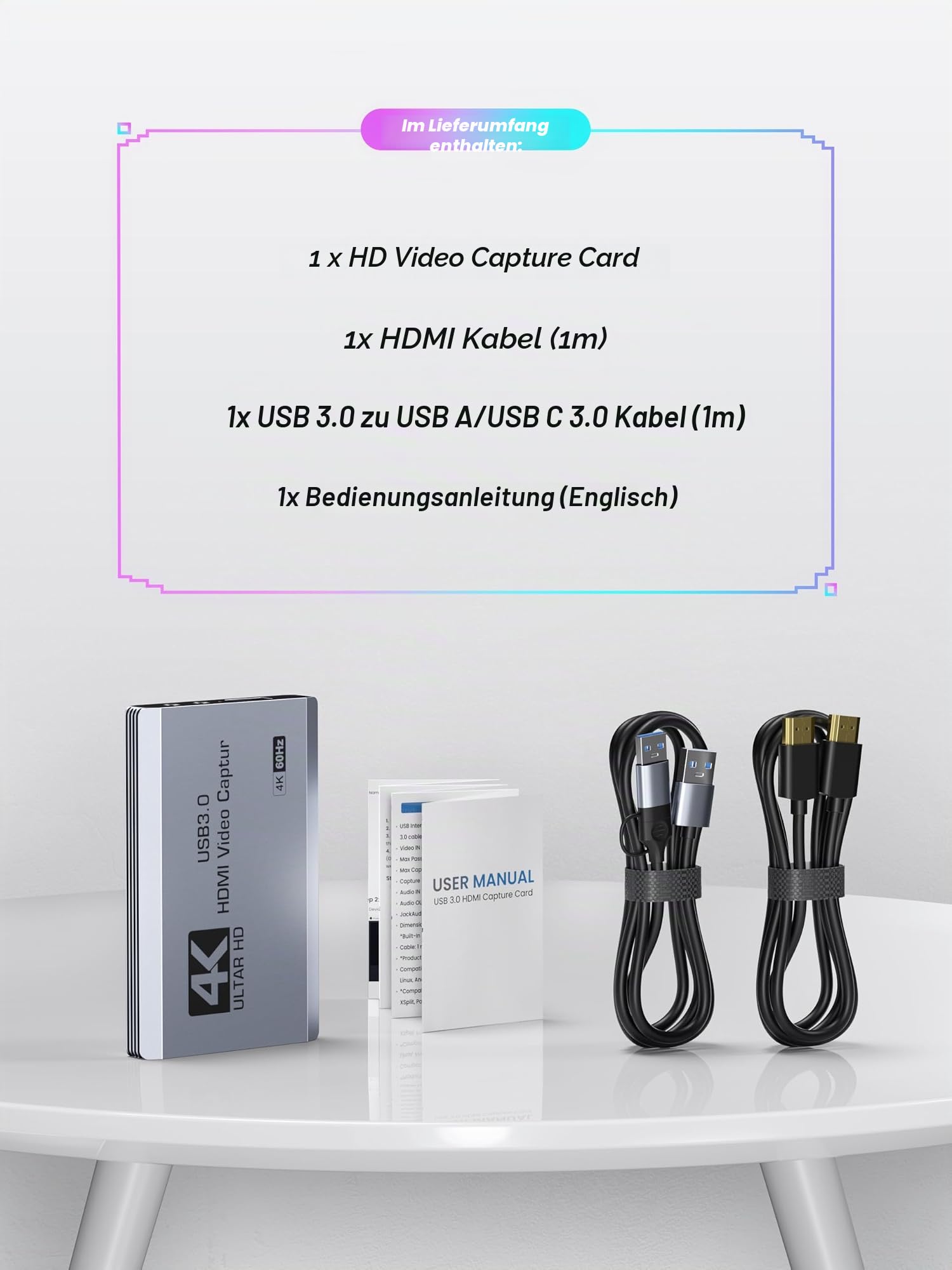 XIIXMASK Video Capture Card, USB 3.0 Capture Card 4K HDMI Loop-Out, 4K 60FPS/1080P 240FPS Video Game Capture für PS5/Kamera/PC/Streaming