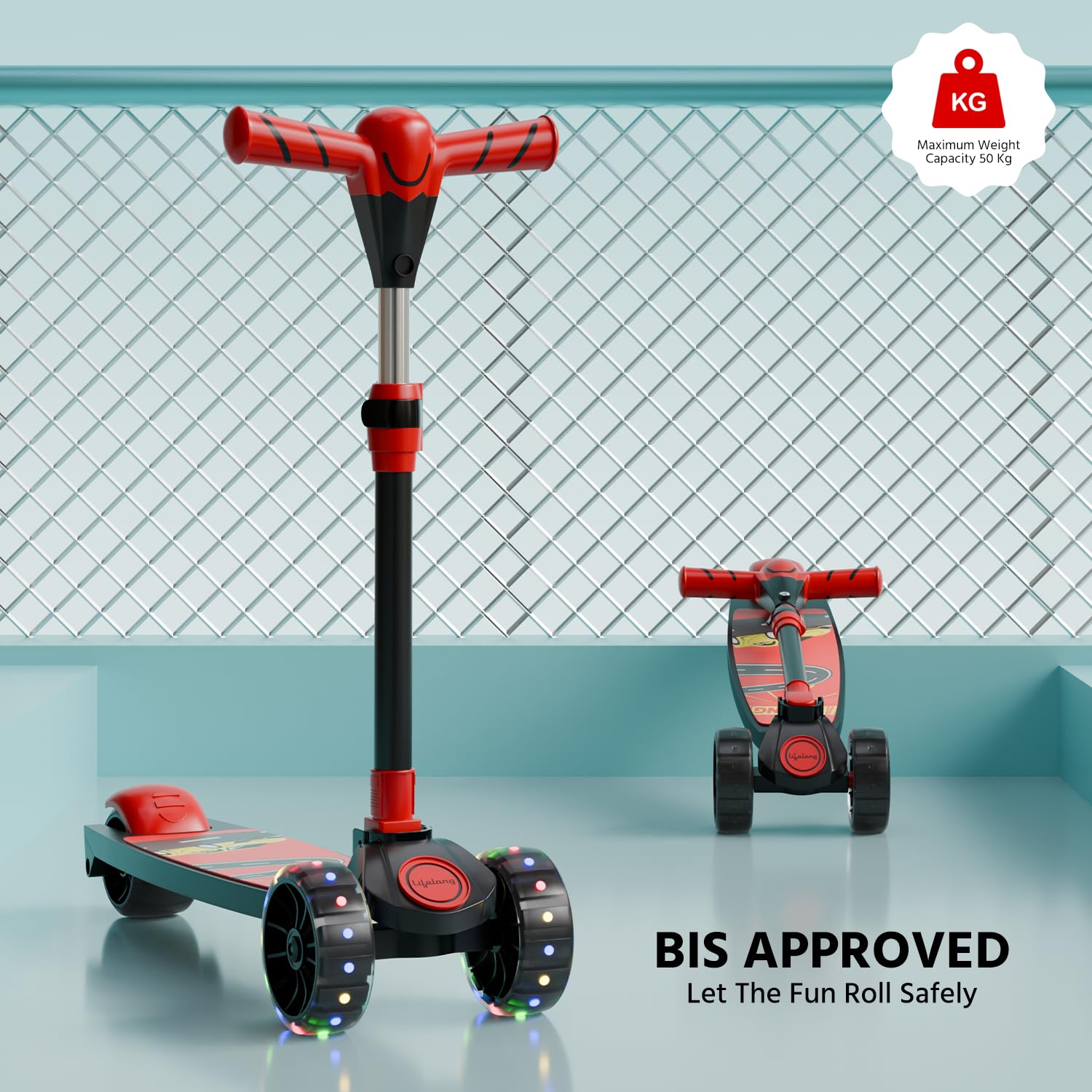 Lifelong Kick Scooter Adjustable Height, Foldable Design, with Side Stand, Skate Scooter for Kids, 6month Manufacturers Warranty, 50Kg Weight Capacity, (Red & Black) 3
