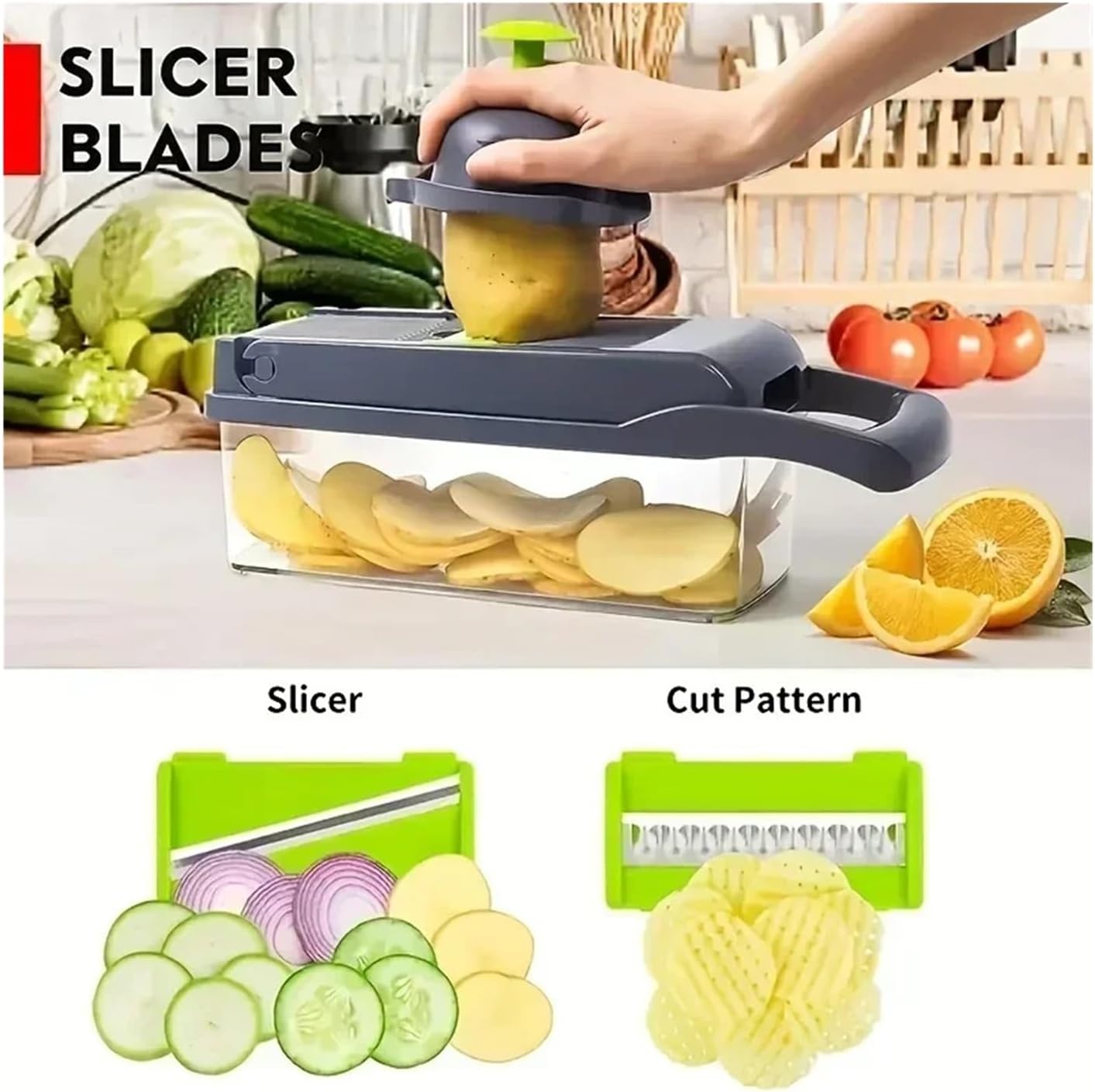 16-in-1 Vegetable Slicer and Chopper - Multi-Functional Kitchen Gadget for Onions, Potatoes, Fruits, and Vegetables(16 in 1 grey)