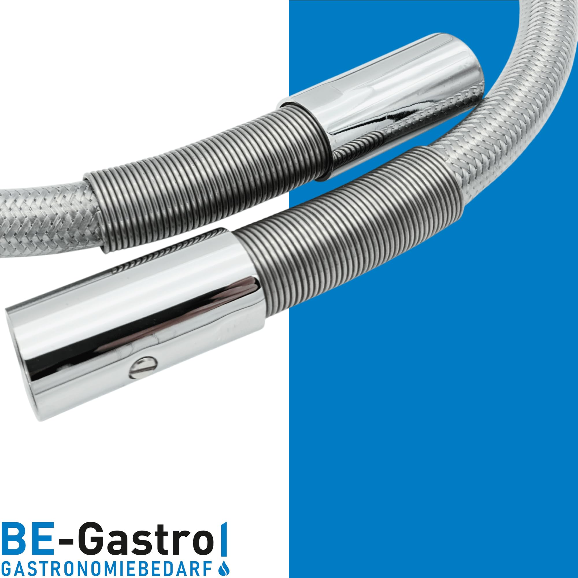 BE-GASTRO | Tubo flessibile professionale per doccia da 100 cm, con speciale protezione antipiega, per doccia in treccia inox rivestito in gomma – attacchi 1/2", tubo di ricambio per doccetta