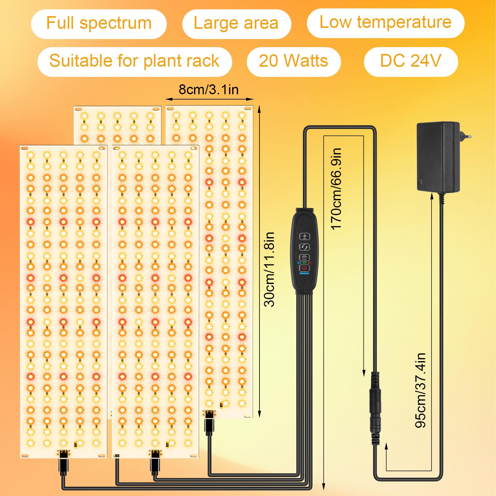 OFFCUP Lampada per Piante, 4 pezzi Lampada da Coltivazione a led a Spettro Completo 5000W, 270 LEDs Luce di Crescit con Timer 12/9/3H 3 Modalità di illuminazione per Piante Indoor, semi e Fiori