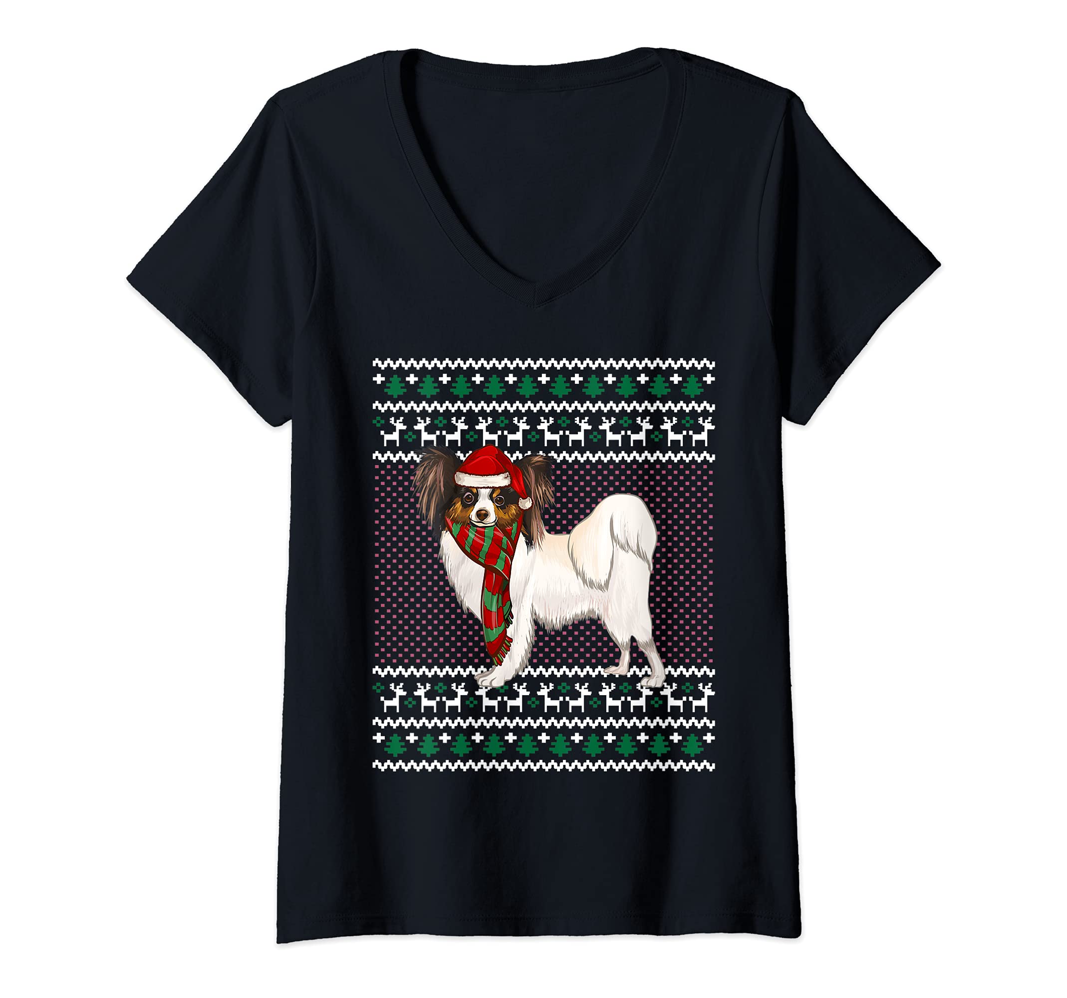Womens Xmas Soft Coated Wheaten Terrier Dog Santa Ugly Christmas V-Neck T-Shirt, Black