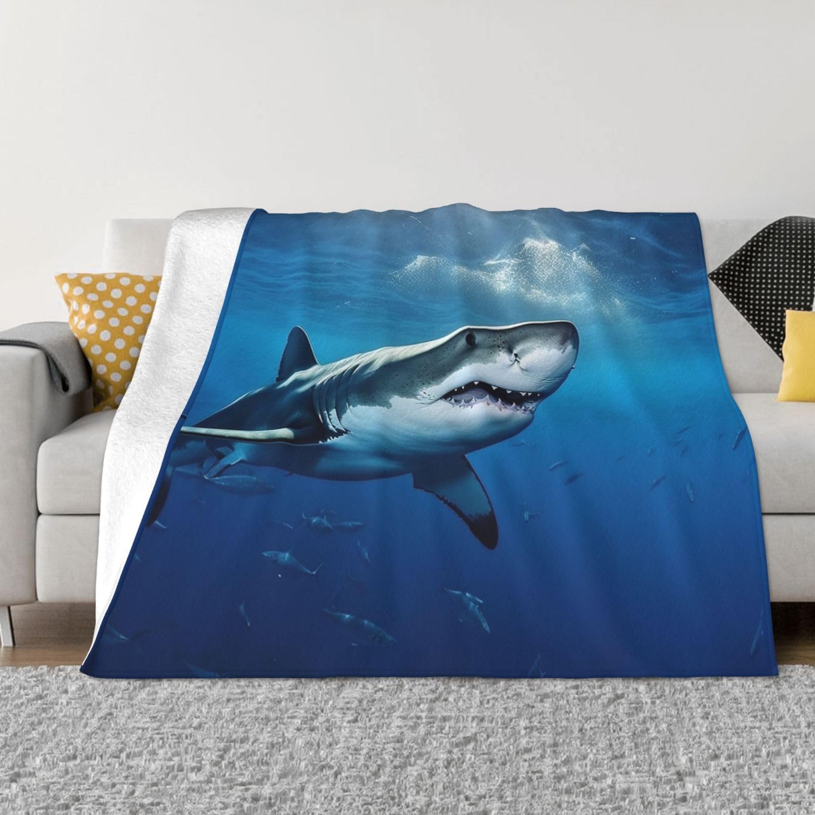 FodPand Ocean Sea Animal Shark Fleece Blanket 40"x30" Lightweight Warm Throw Blanket for Bed Couch Cozy Air Conditioning Quilt All Seasons Decorative Fuzzy Blankets Gifts for Women Men