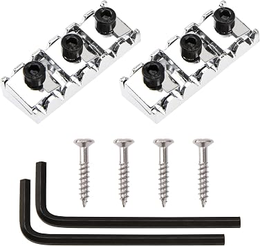 2Pcs Yootones 42mm Metal Guitar String Locking Nut Compatible with Floyd Rose Style Electric Guitar Tremolo Bridge Lock System Silver