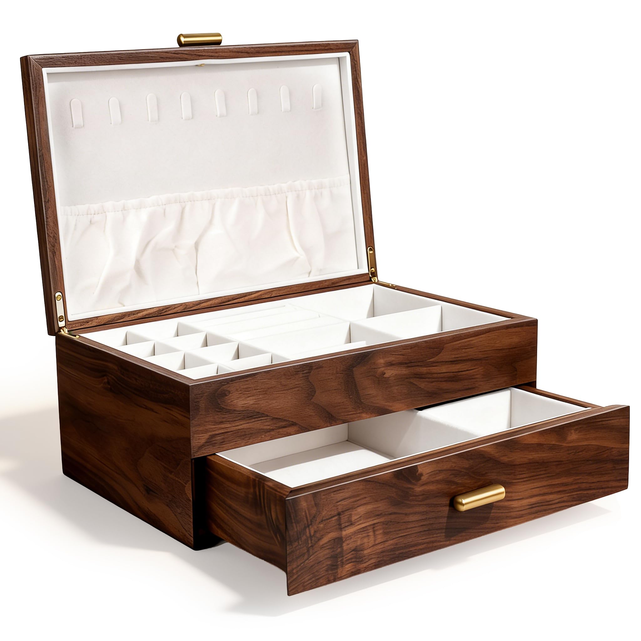 IRIVER BLANK High-end Solid Wood Pure Copper Jewelry Storage Box Ladies Retro Wooden Necklace Ring Earring Bracelet Watch Display Box(Walnut)