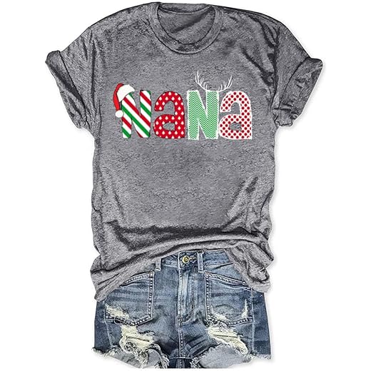 Christmas Nurse Shirt Funny Christmas Work Tee Gift for Nurse Nana Christmas Shirt Gift for Mom Grandma Claus Shirt Xmas Nana Shirt.(Grey-6，L