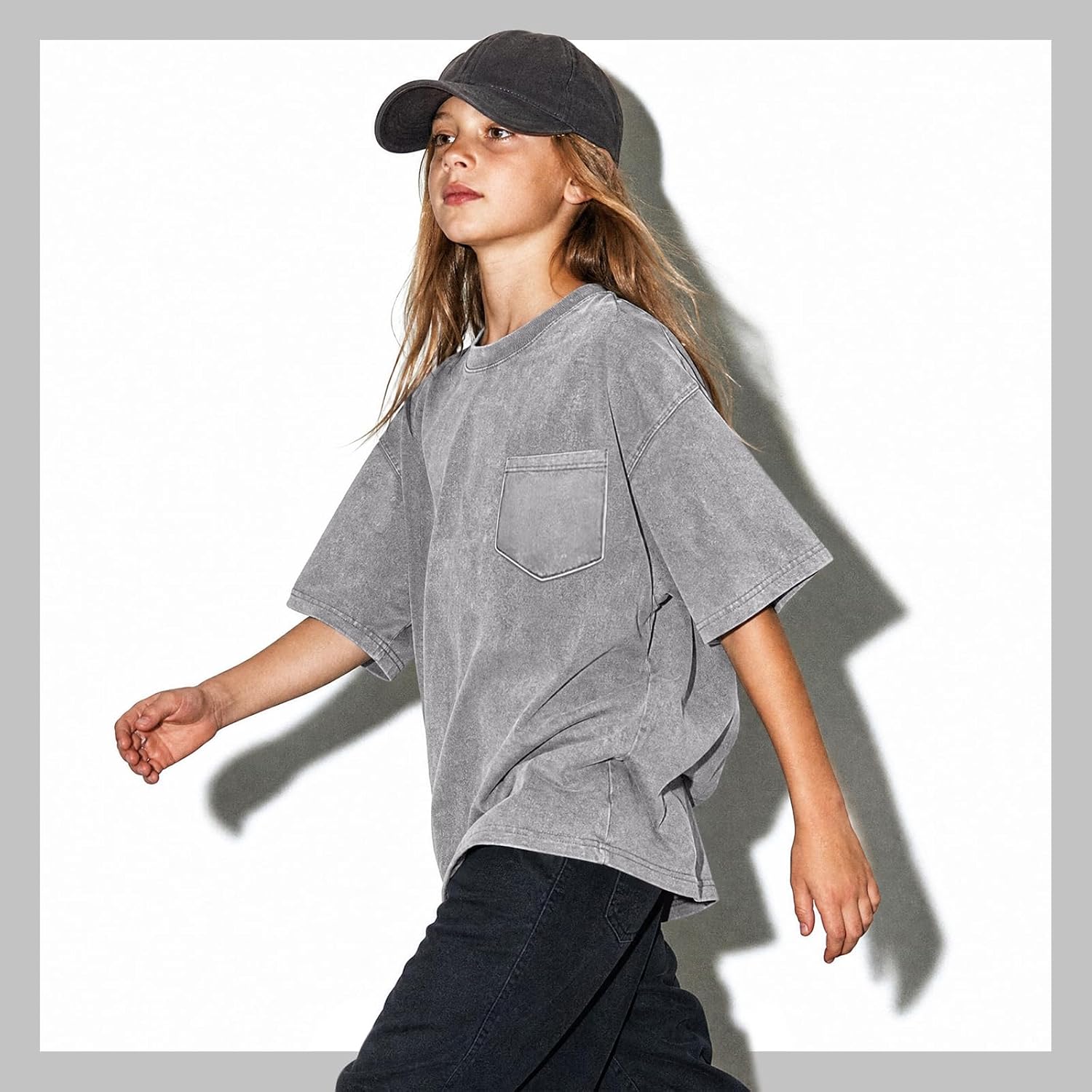 Fkatuzi 3 Pack Unisex Boys Girls T-Shirts Kids Oversized Blank Vintage Shirt Cotton Acid Wash Tshirt Plain Shirts with Pocket