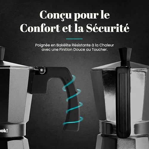 WECOOK! Luccia Cafetière Expresso Italienne à Induction en Aluminium, 1-3 Tasses de Café, Base en Acier Inoxydable, Soupape de Sécurité, Vitrocérame, Gaz, Électrique - 7