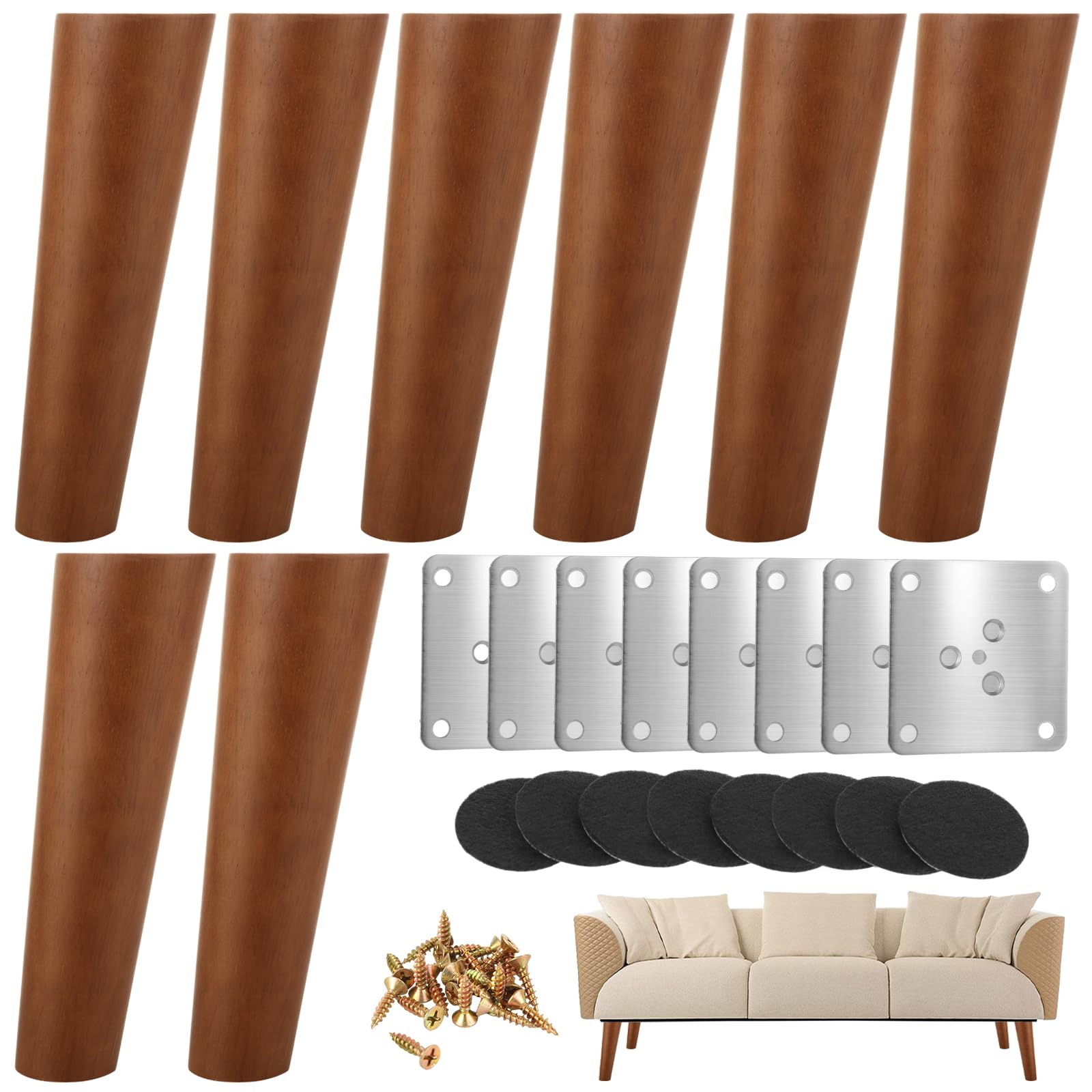 SENENQU 8 Pack Angled Furniture Legs 8 Inch Solid Wood Sofa Legs Natural Wooden Couch Legs Replacement Legs for Armchair, Cabinet, Chair, Footstool,
