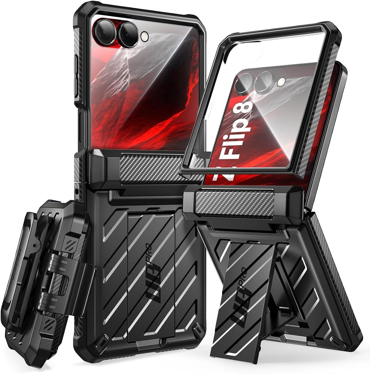 for Samsung Galaxy Z Flip 8 Case with 360 Rotating Belt Clip,Black | Built-in Kickstand, Front Screen Protector, Hinge Protection,Full Body Military-Grade Protection,Anti-Slip,Unicorn Beetle Pro