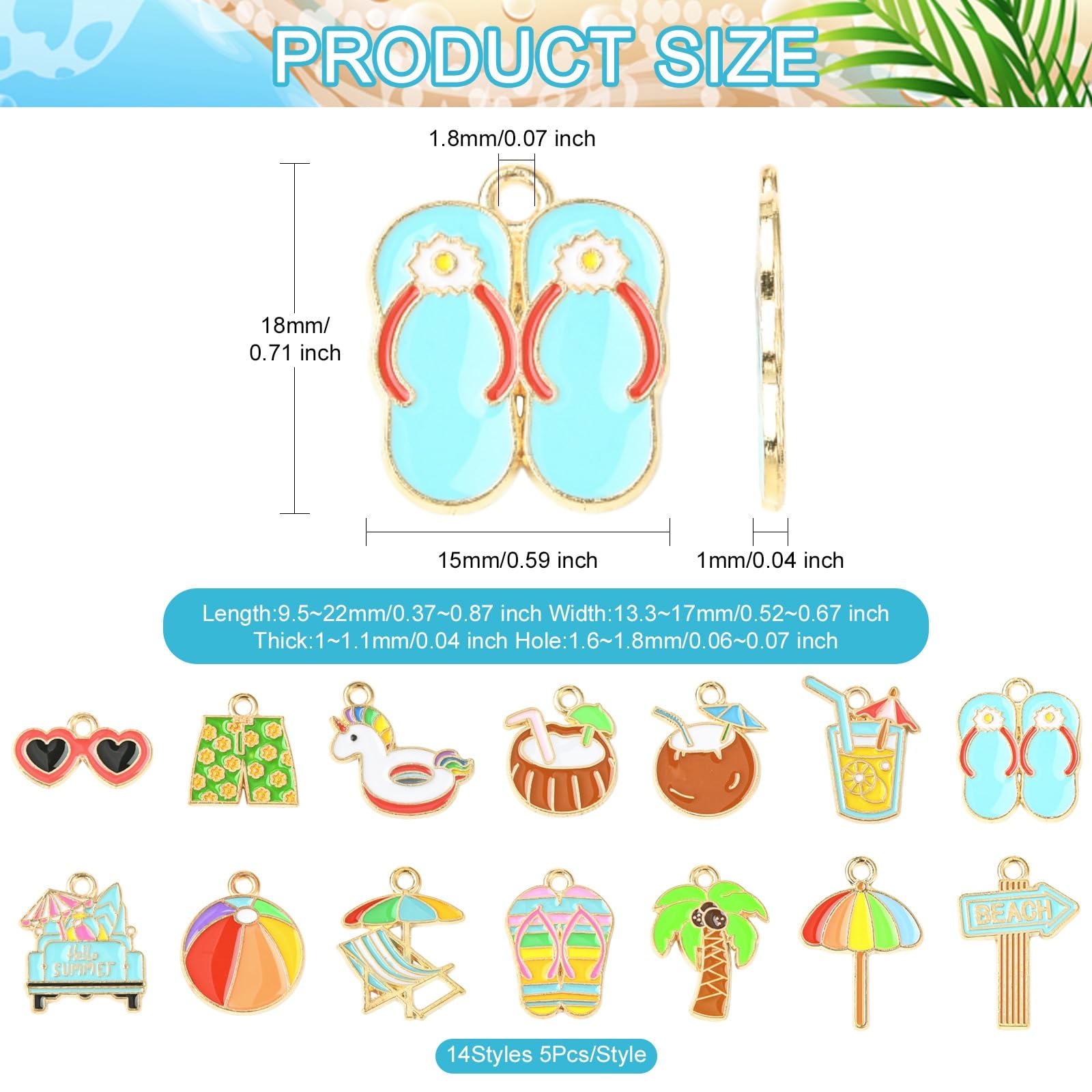 Stiesy 70Pcs Summer Beach Charms Enamel Coconut Tree Sunglasses Umbrella Metal Charm Bulk Flip Flops Pendant for Jewellery Making Crafts DIY Bracelets Necklace Earring - Image 2