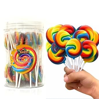 Apexy Rainbow Swirl Lollipop, Individually Wrapped Kids Lollipops Candy for Birthday and Party, Party Favor Candy and Cake Toppers Carnival Lollipops Mixed Fruit Flavor Pack of 24 Classic Twisty & Swirl