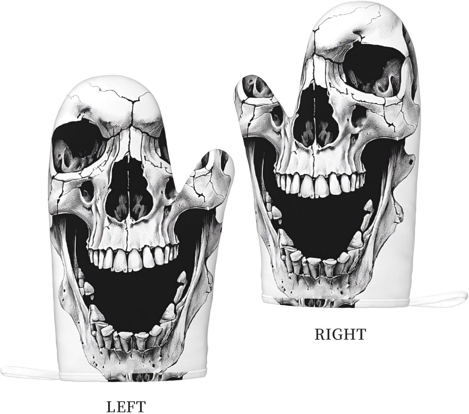 Horror Skull 4pcs Oven Mitts and Pot Holders Sets for Kitchen, Silicone Oven Gloves Non-Slip Potholders Hot Pads for Baking Cooking