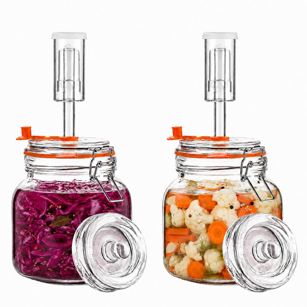 Fermentierglas 1 L – Quadratisches Glas-Fermentierset mit Gewicht für Sauerkraut, Hot Sauce, Met, Cider & mehr – 2er-Pack