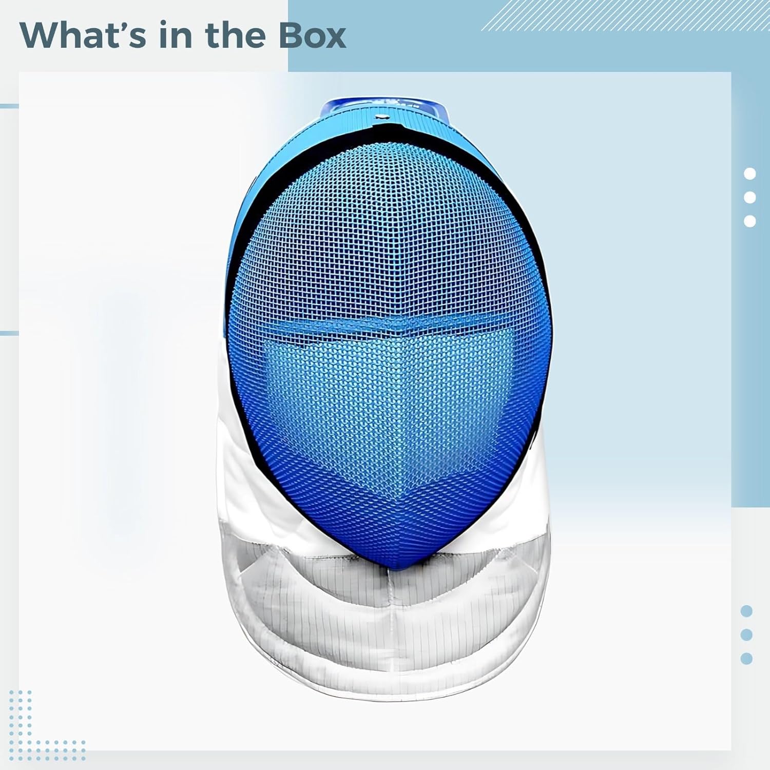 350N Carbon Steel Epee Fencing Mask, Blue Mesh, Fits Adults and Kids, Adjustable, Breathable, Extended Chin and Neck Guard, Nylon Back Strap